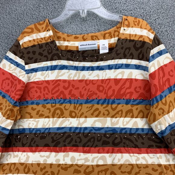 Alfred Dunner Womens Colorful Top Petite Medium Striped Embellished 3/4 Sleeve - Picture 4 of 13